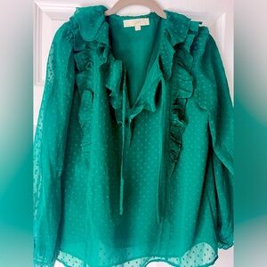 LOFT green ruffle blouse. Size medium.